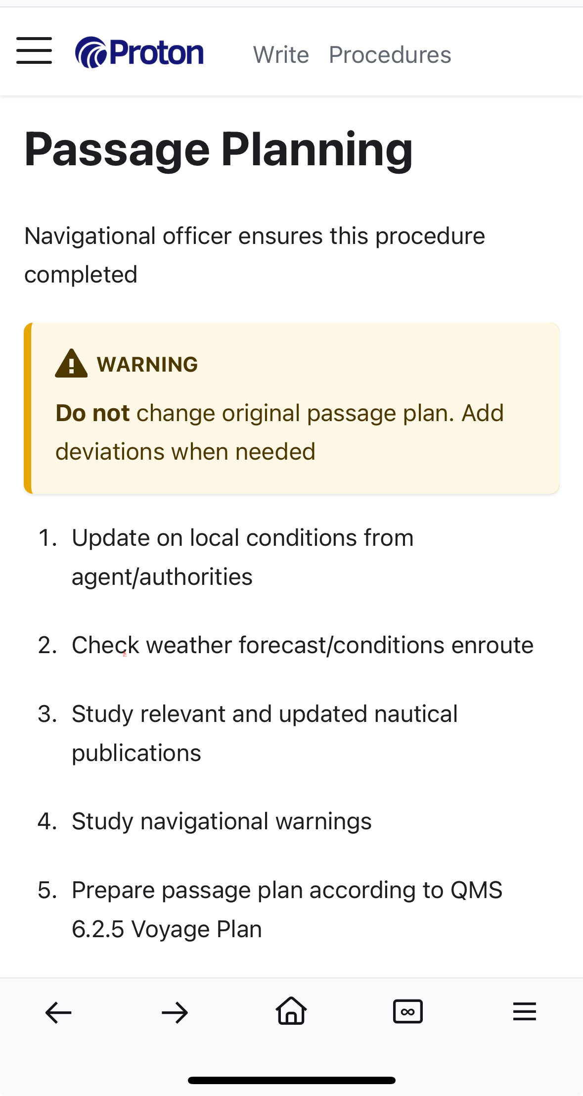 Mobile view of the procedure application
